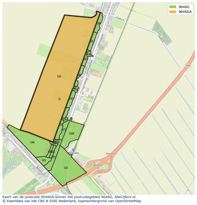 Afbeelding van het postcodegebied 9648 GA op de kaart.