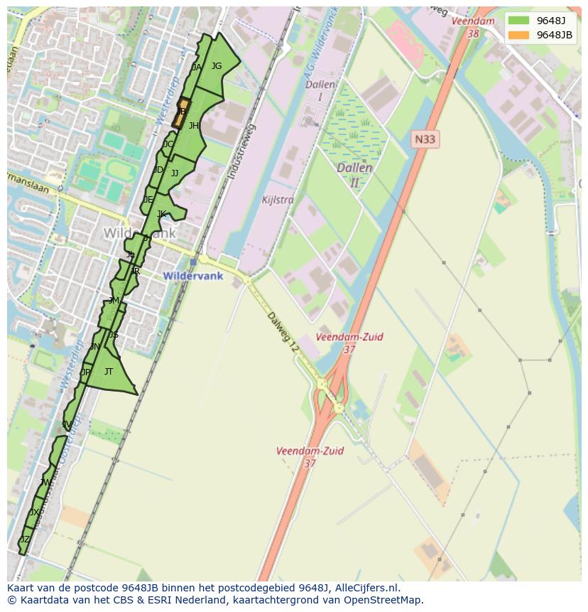 Afbeelding van het postcodegebied 9648 JB op de kaart.
