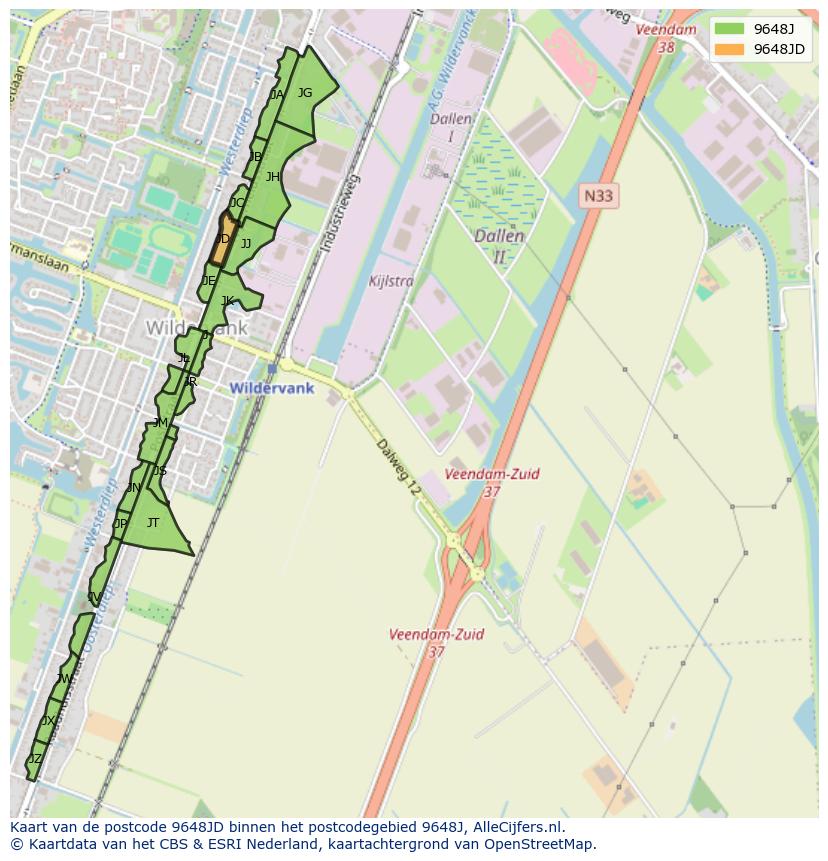 Afbeelding van het postcodegebied 9648 JD op de kaart.