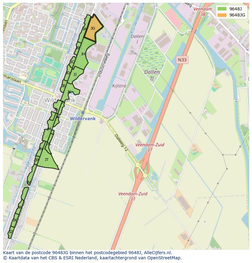 Afbeelding van het postcodegebied 9648 JG op de kaart.