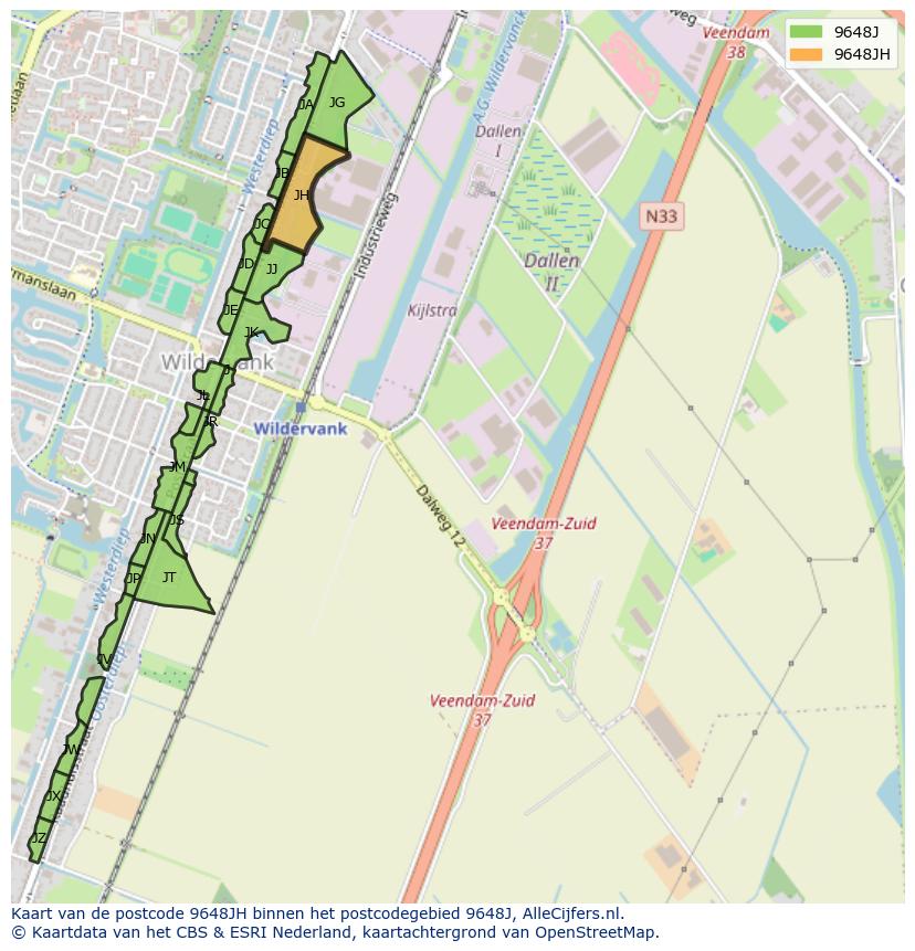 Afbeelding van het postcodegebied 9648 JH op de kaart.