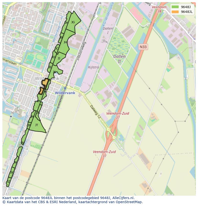 Afbeelding van het postcodegebied 9648 JL op de kaart.
