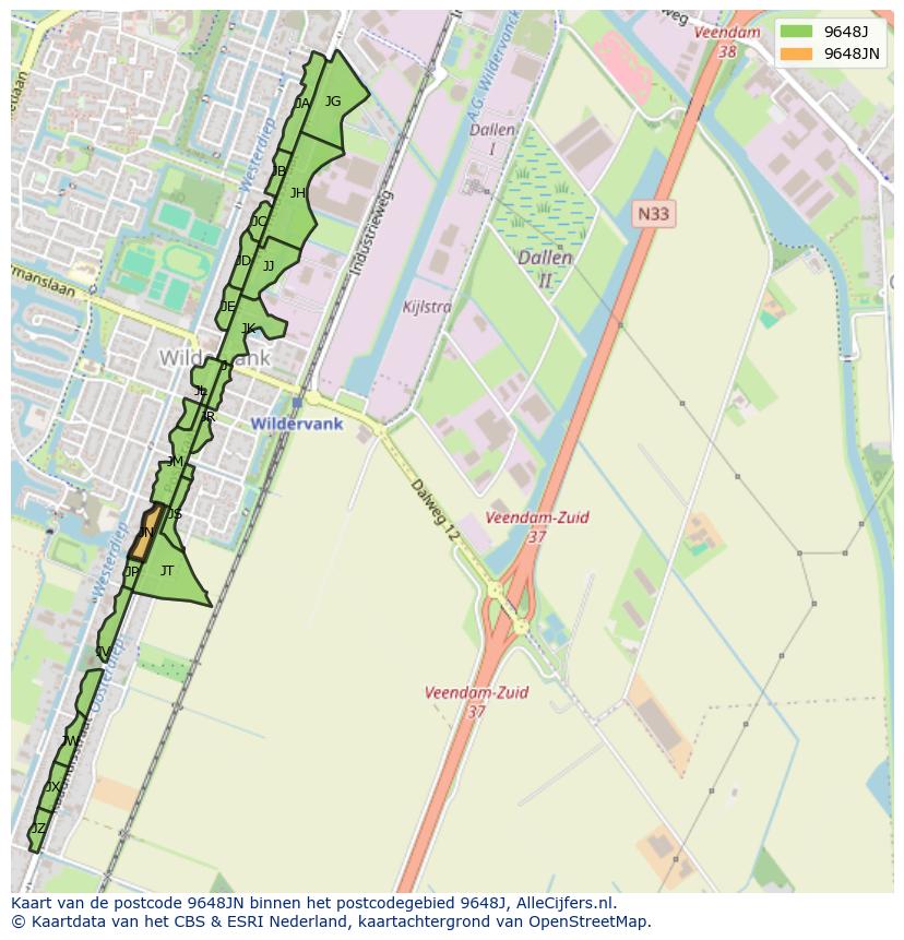 Afbeelding van het postcodegebied 9648 JN op de kaart.