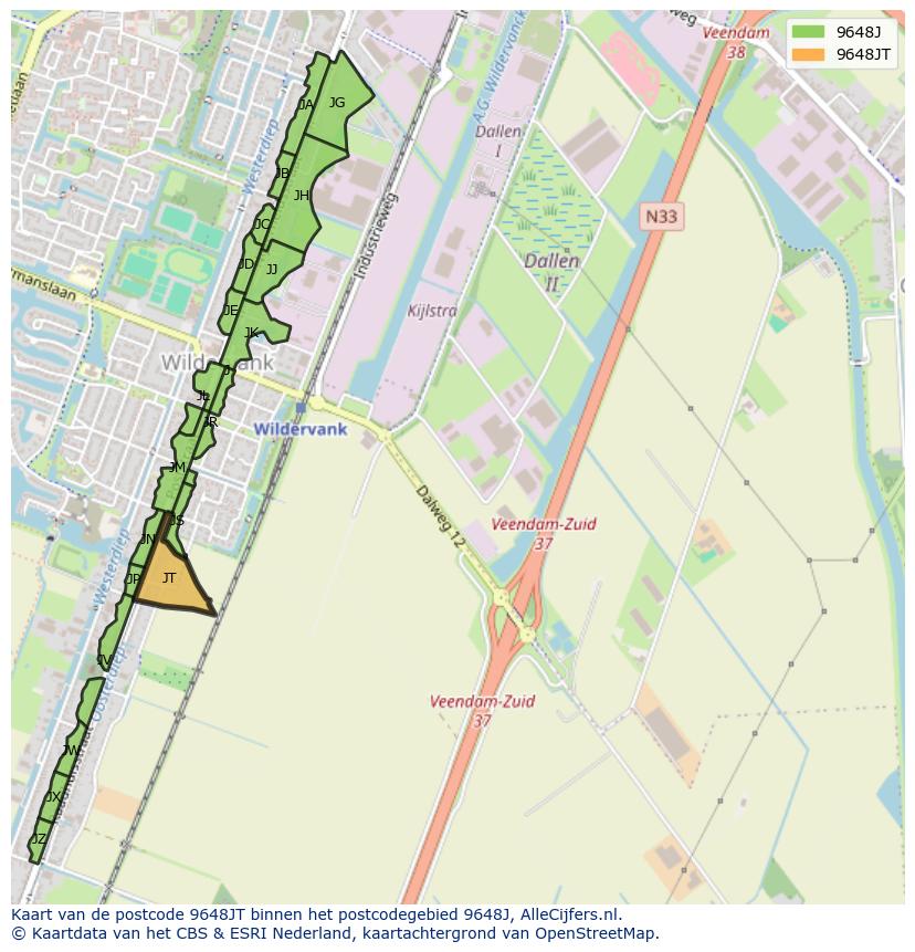 Afbeelding van het postcodegebied 9648 JT op de kaart.