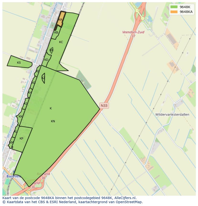 Afbeelding van het postcodegebied 9648 KA op de kaart.