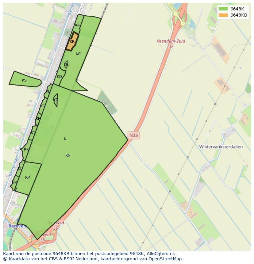 Afbeelding van het postcodegebied 9648 KB op de kaart.