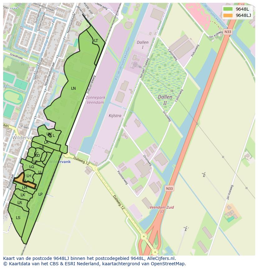 Afbeelding van het postcodegebied 9648 LJ op de kaart.