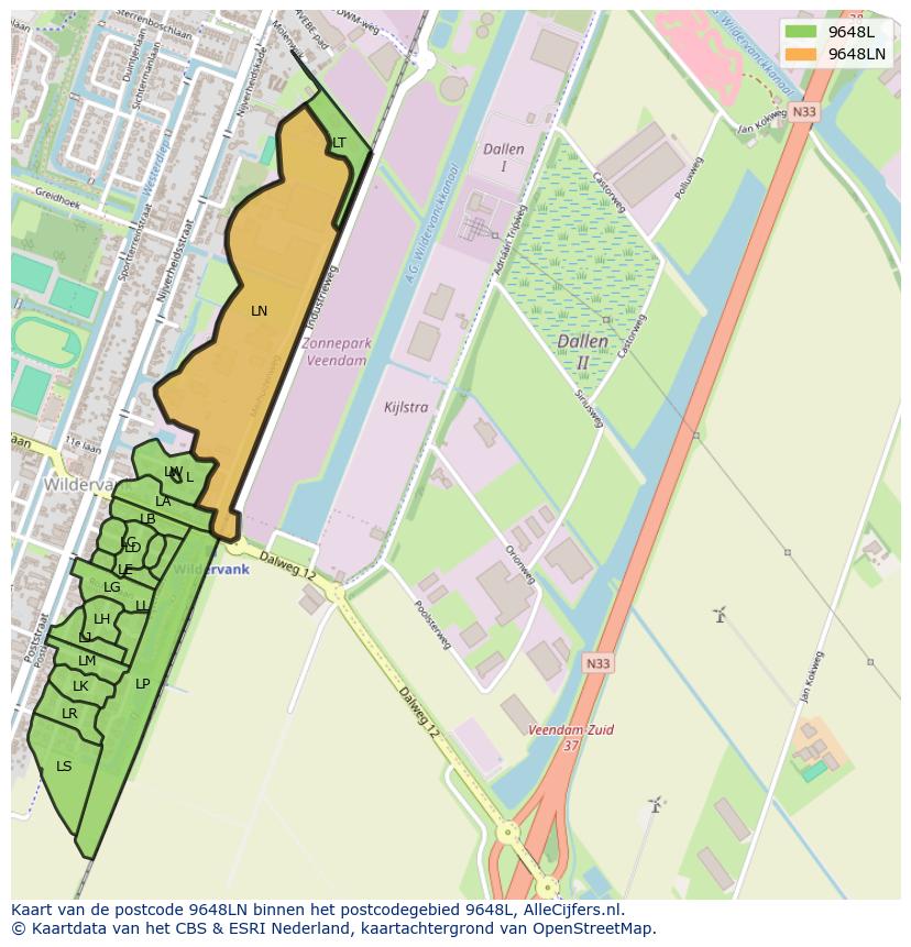 Afbeelding van het postcodegebied 9648 LN op de kaart.