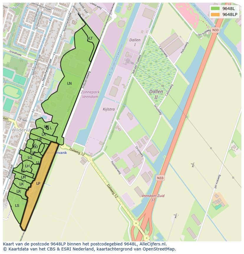 Afbeelding van het postcodegebied 9648 LP op de kaart.