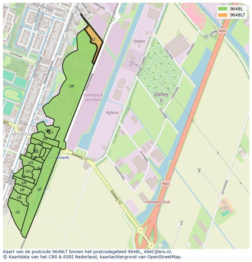 Afbeelding van het postcodegebied 9648 LT op de kaart.