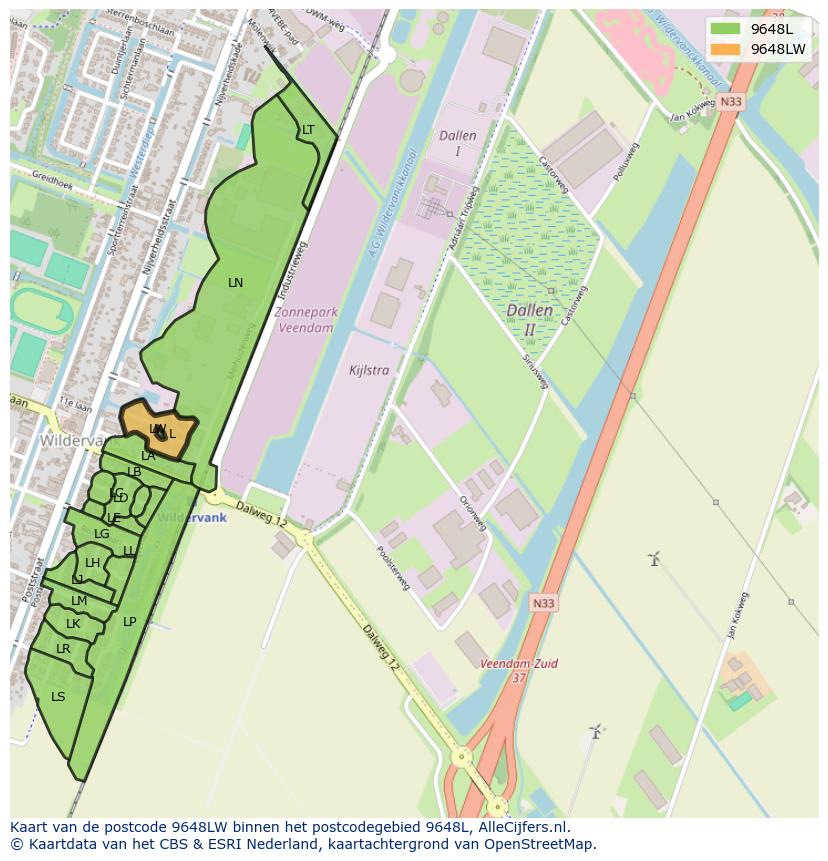 Afbeelding van het postcodegebied 9648 LW op de kaart.