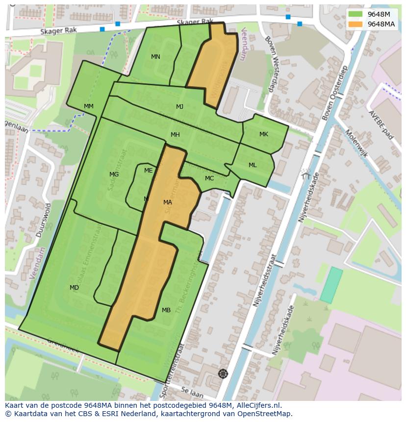 Afbeelding van het postcodegebied 9648 MA op de kaart.
