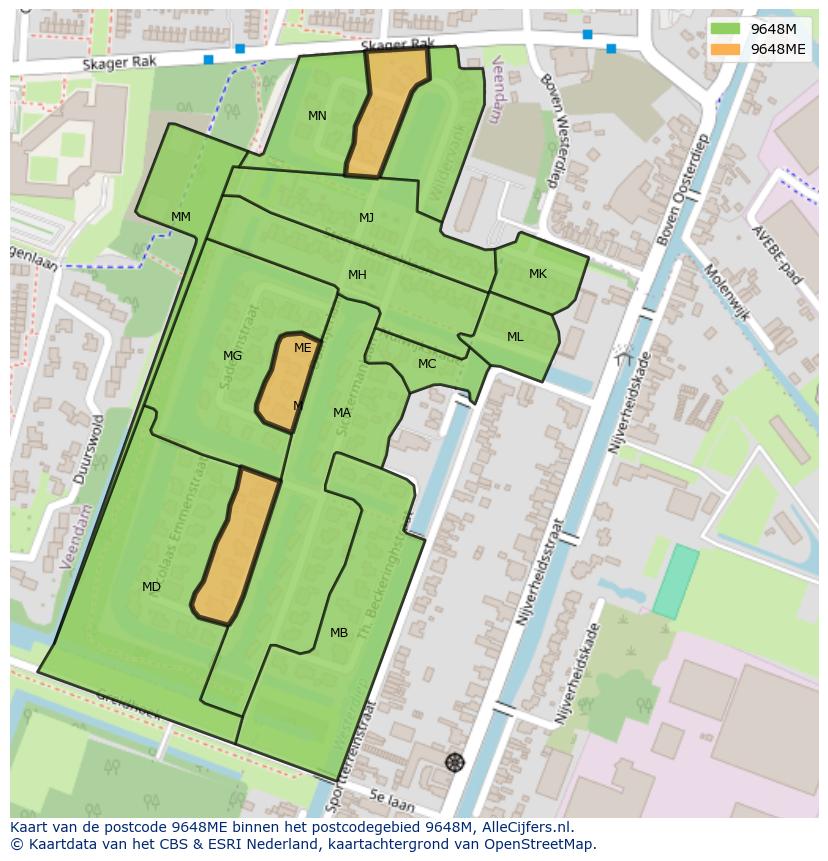 Afbeelding van het postcodegebied 9648 ME op de kaart.