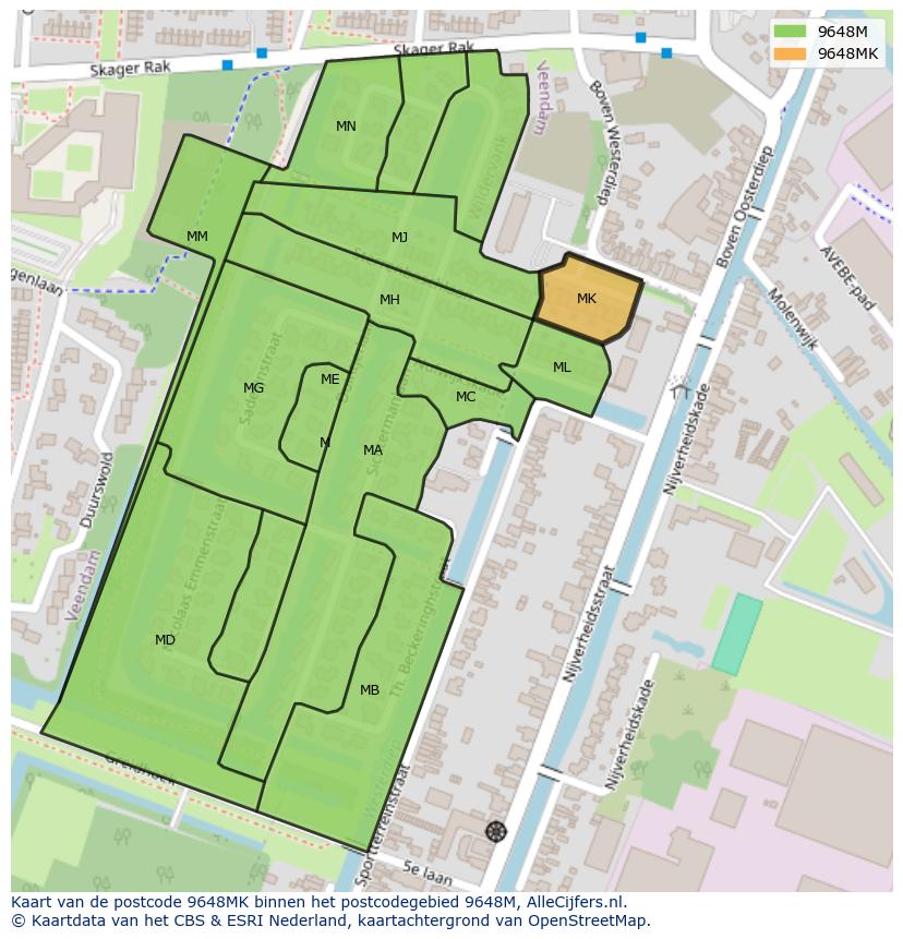 Afbeelding van het postcodegebied 9648 MK op de kaart.