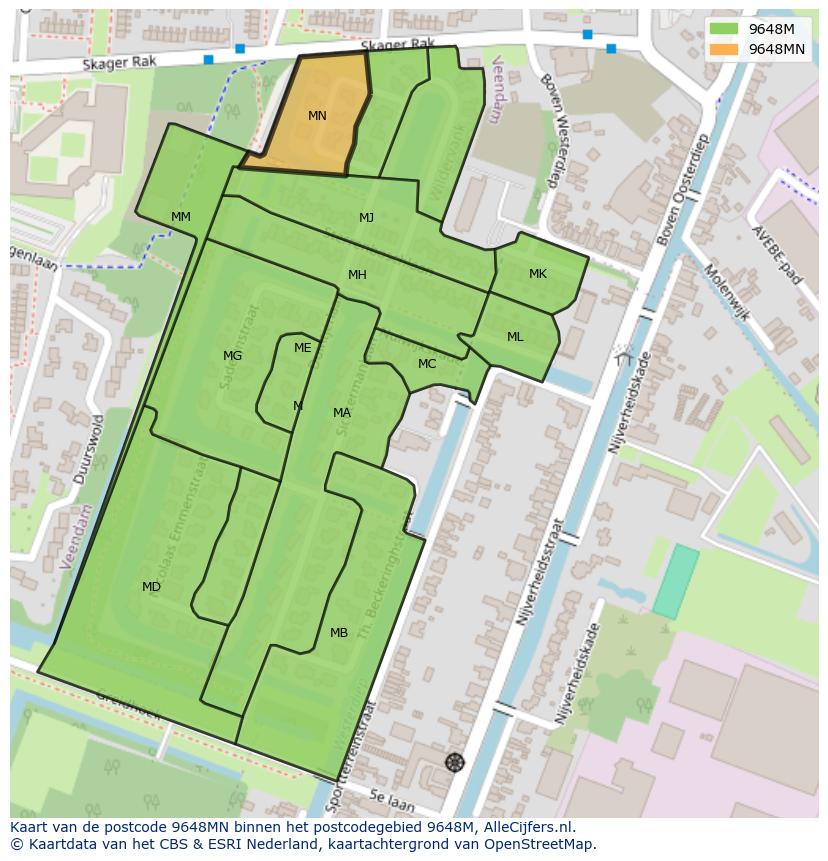 Afbeelding van het postcodegebied 9648 MN op de kaart.