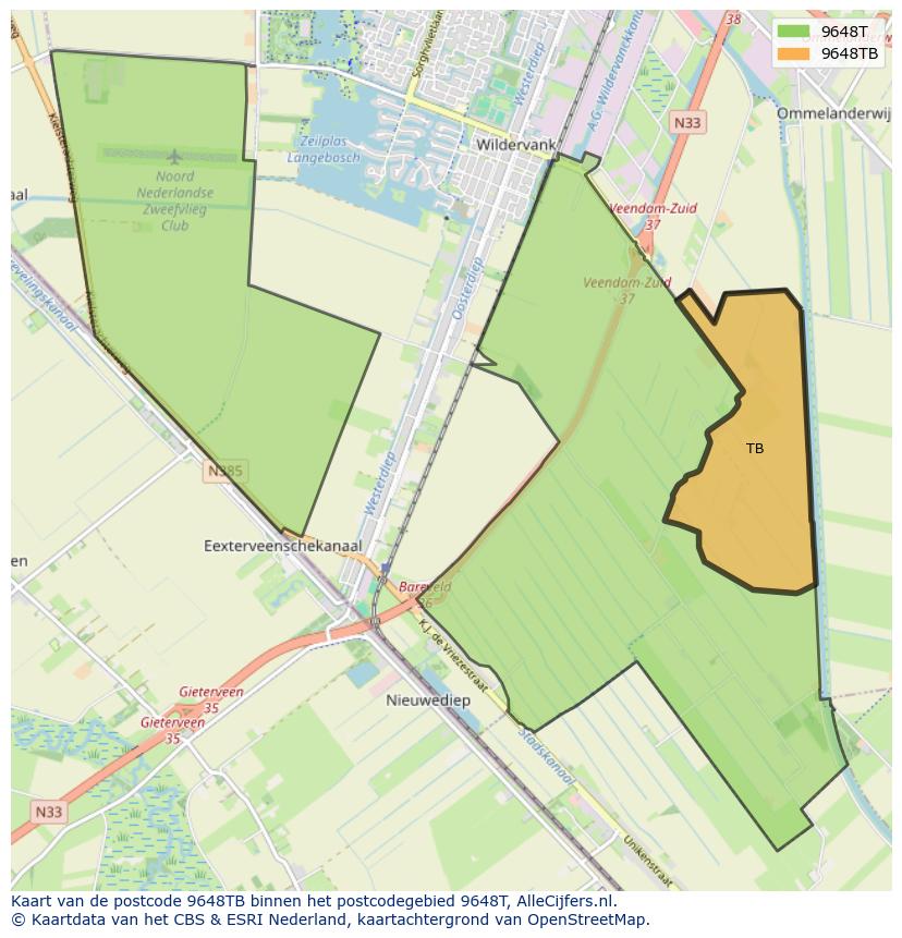 Afbeelding van het postcodegebied 9648 TB op de kaart.