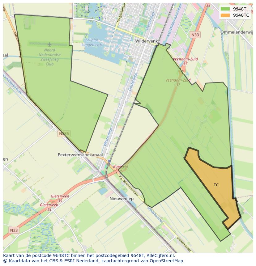 Afbeelding van het postcodegebied 9648 TC op de kaart.
