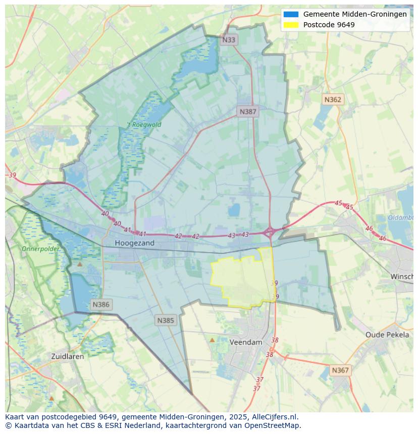 Afbeelding van het postcodegebied 9649 op de kaart.