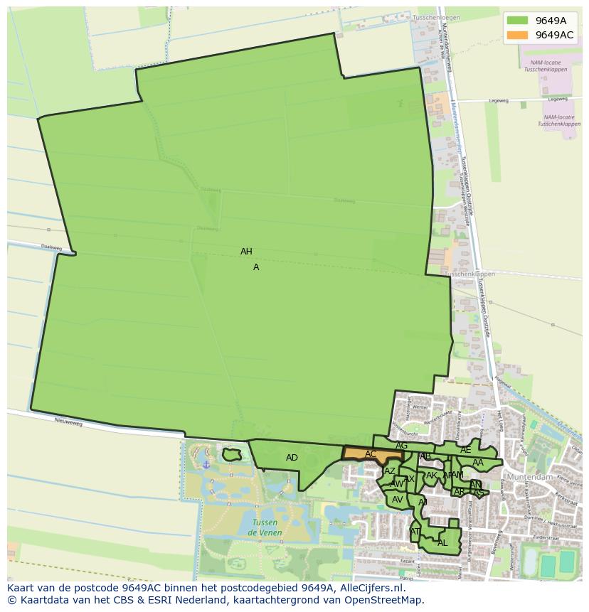 Afbeelding van het postcodegebied 9649 AC op de kaart.