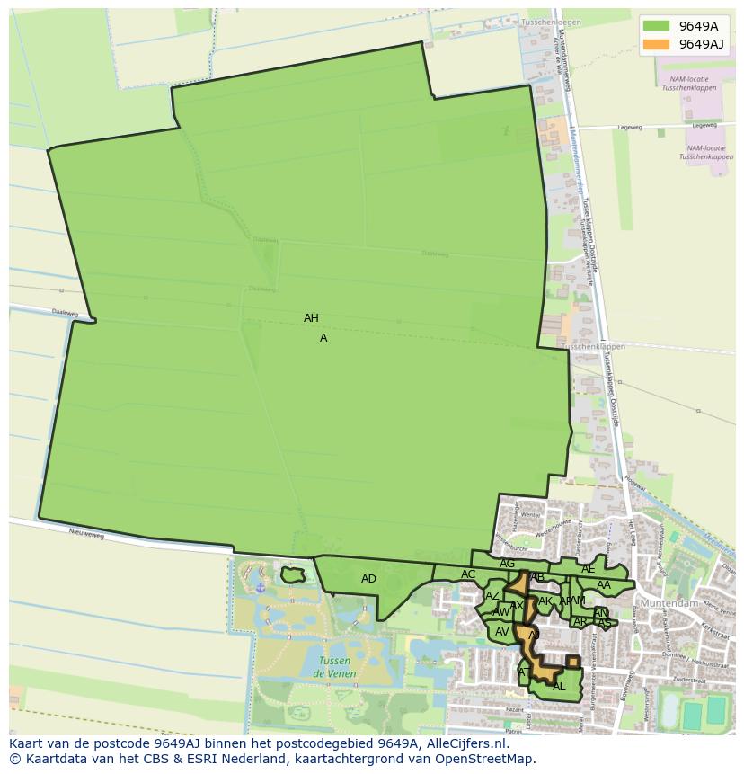 Afbeelding van het postcodegebied 9649 AJ op de kaart.