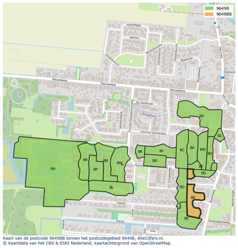 Afbeelding van het postcodegebied 9649 BB op de kaart.