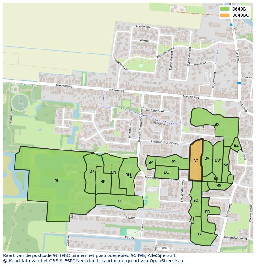 Afbeelding van het postcodegebied 9649 BC op de kaart.