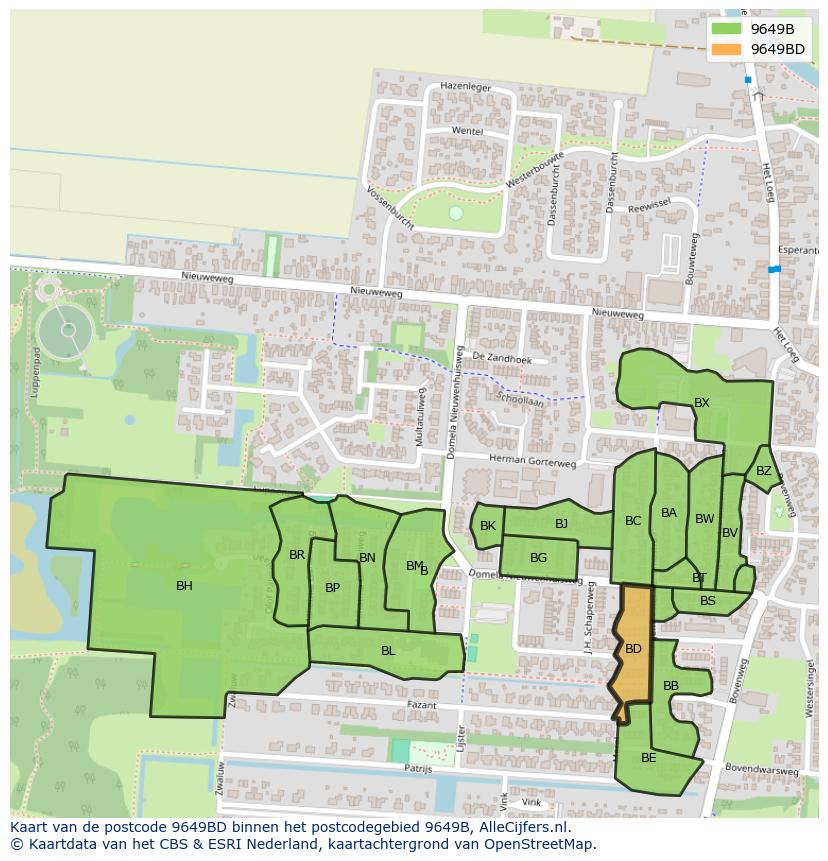 Afbeelding van het postcodegebied 9649 BD op de kaart.