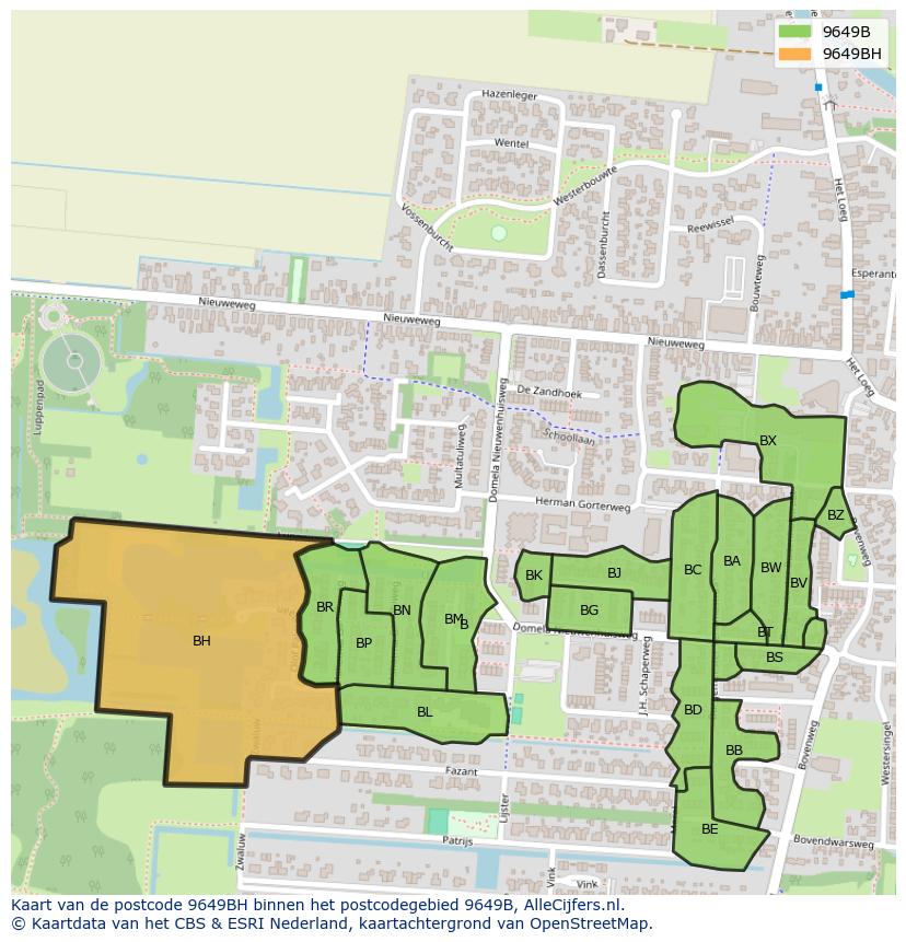 Afbeelding van het postcodegebied 9649 BH op de kaart.