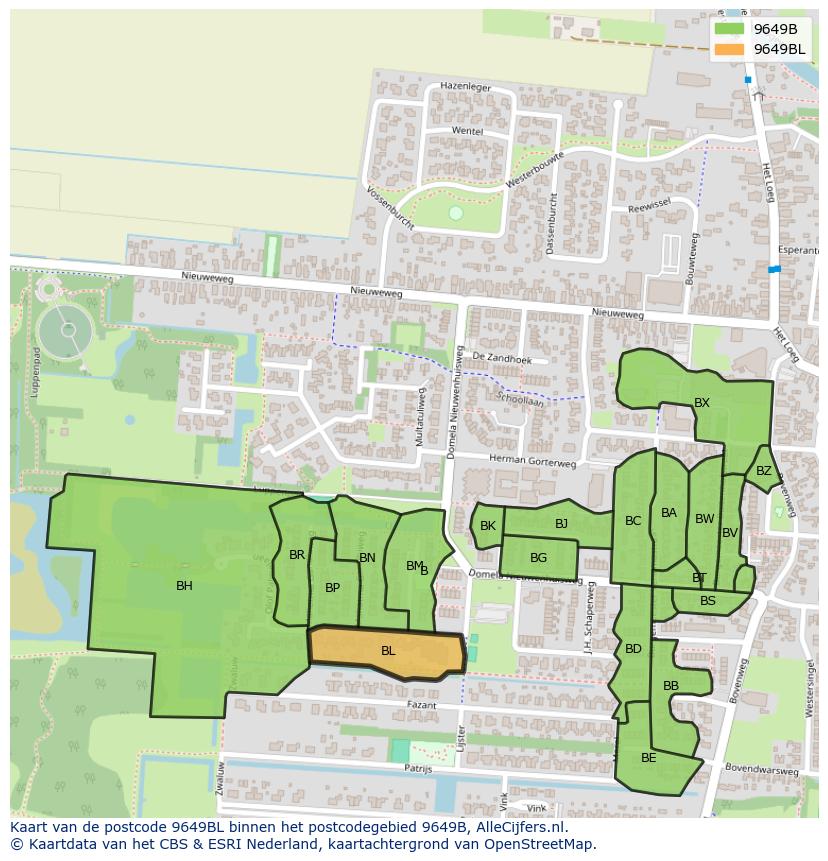 Afbeelding van het postcodegebied 9649 BL op de kaart.