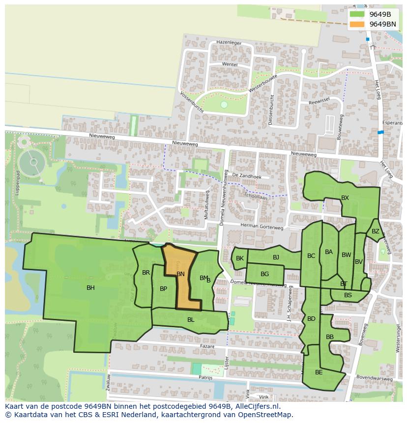 Afbeelding van het postcodegebied 9649 BN op de kaart.