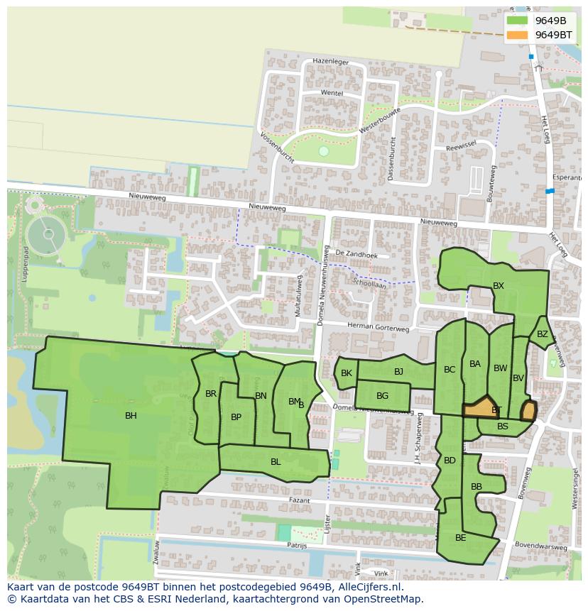 Afbeelding van het postcodegebied 9649 BT op de kaart.