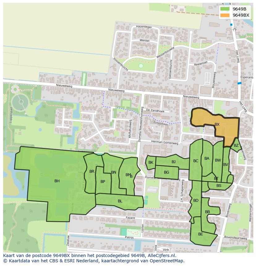 Afbeelding van het postcodegebied 9649 BX op de kaart.