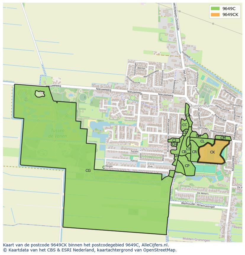 Afbeelding van het postcodegebied 9649 CK op de kaart.