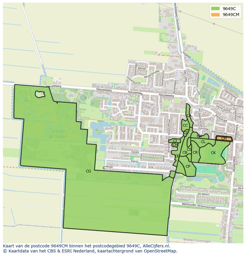 Afbeelding van het postcodegebied 9649 CM op de kaart.