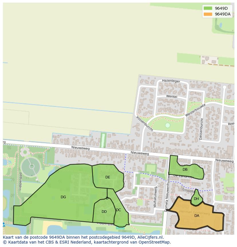 Afbeelding van het postcodegebied 9649 DA op de kaart.