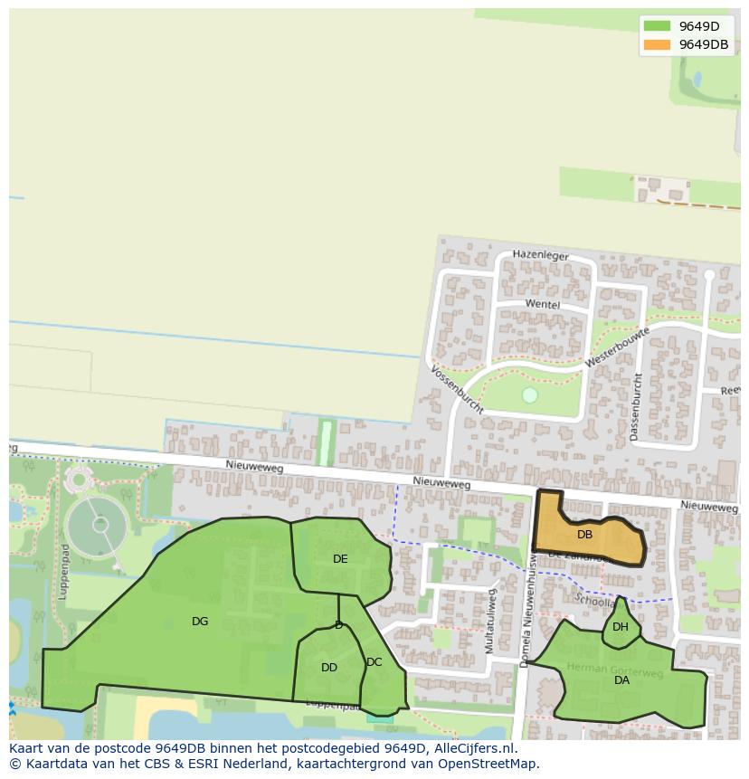 Afbeelding van het postcodegebied 9649 DB op de kaart.