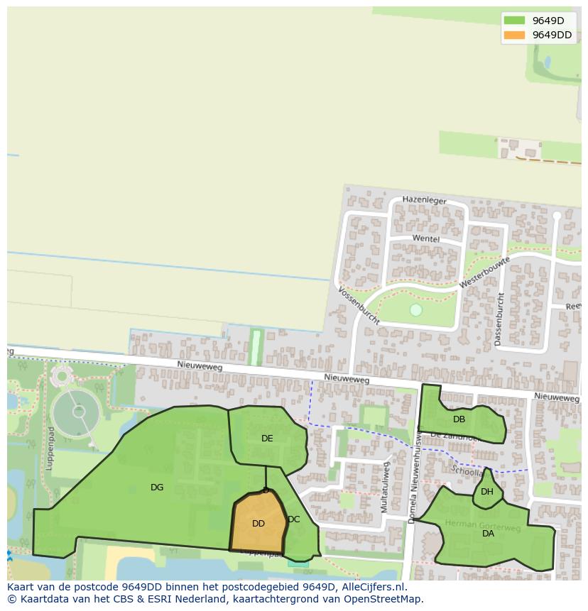 Afbeelding van het postcodegebied 9649 DD op de kaart.