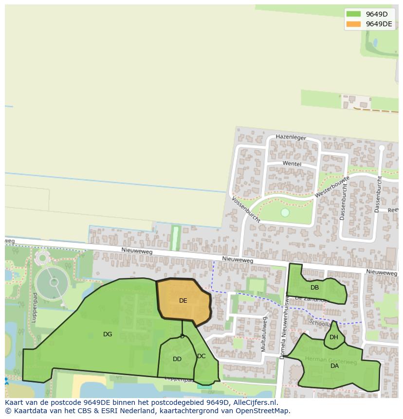 Afbeelding van het postcodegebied 9649 DE op de kaart.