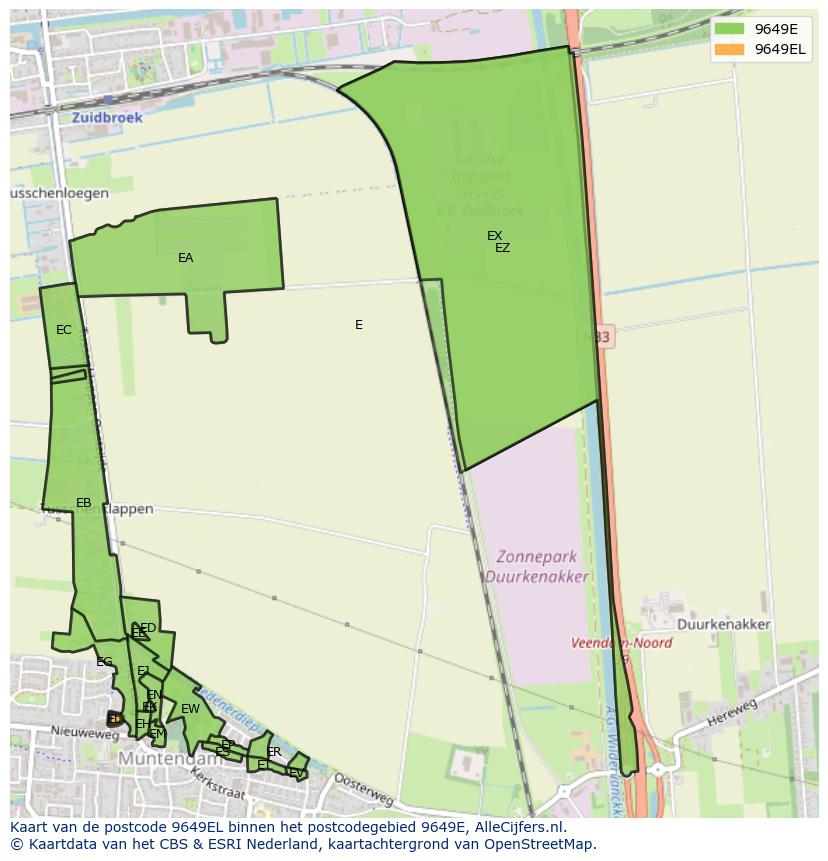 Afbeelding van het postcodegebied 9649 EL op de kaart.