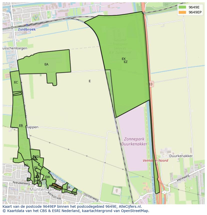 Afbeelding van het postcodegebied 9649 EP op de kaart.