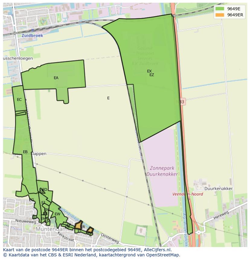 Afbeelding van het postcodegebied 9649 ER op de kaart.