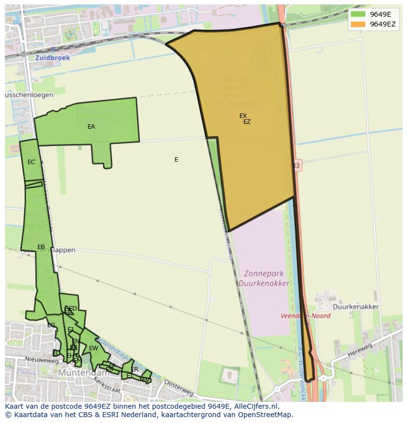 Afbeelding van het postcodegebied 9649 EZ op de kaart.