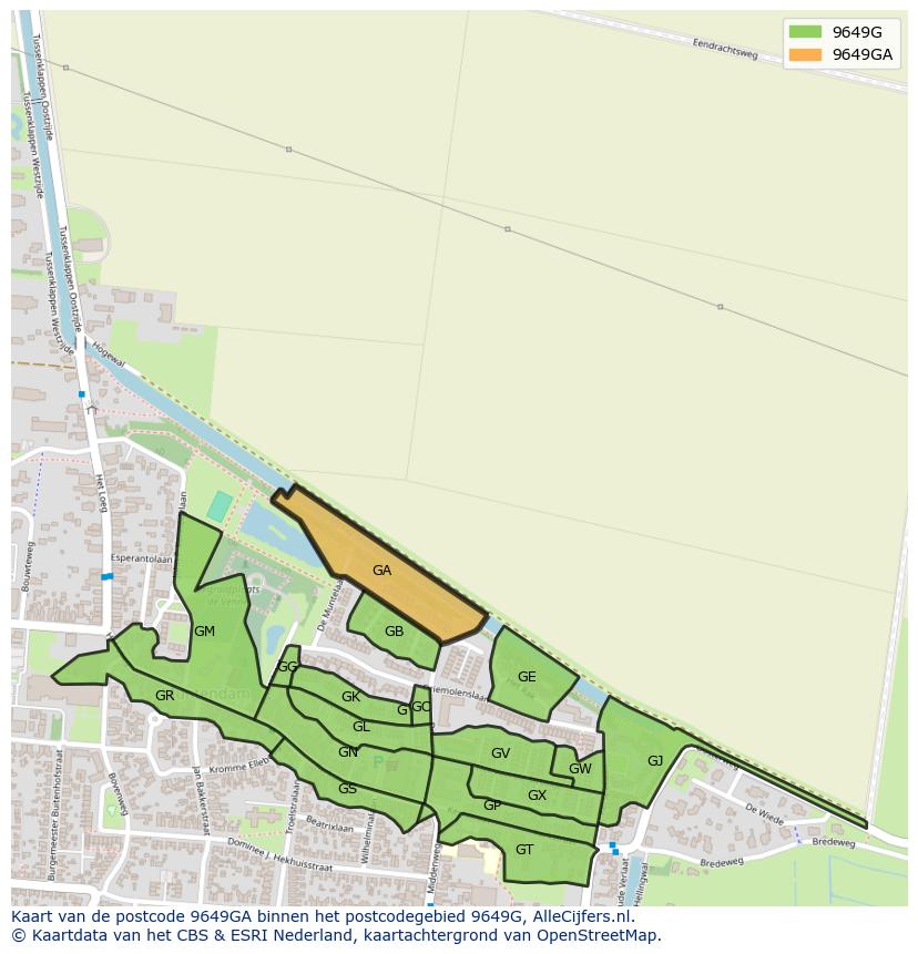 Afbeelding van het postcodegebied 9649 GA op de kaart.