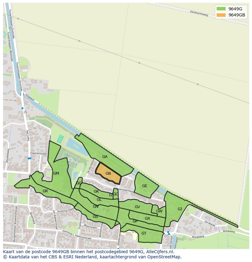 Afbeelding van het postcodegebied 9649 GB op de kaart.