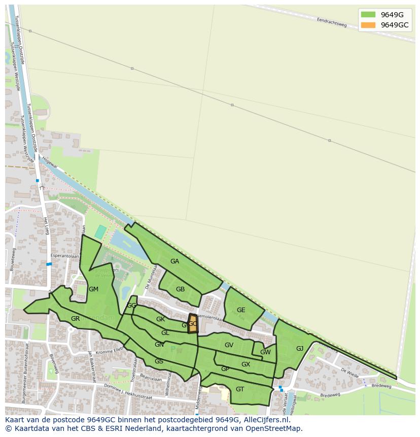Afbeelding van het postcodegebied 9649 GC op de kaart.