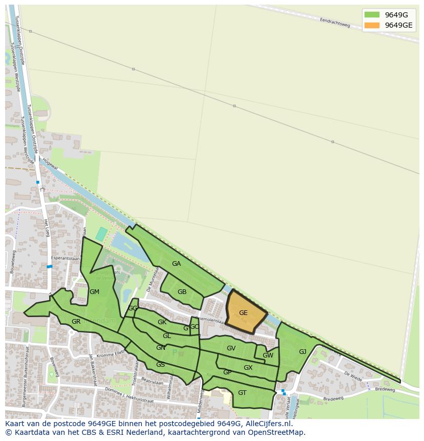 Afbeelding van het postcodegebied 9649 GE op de kaart.