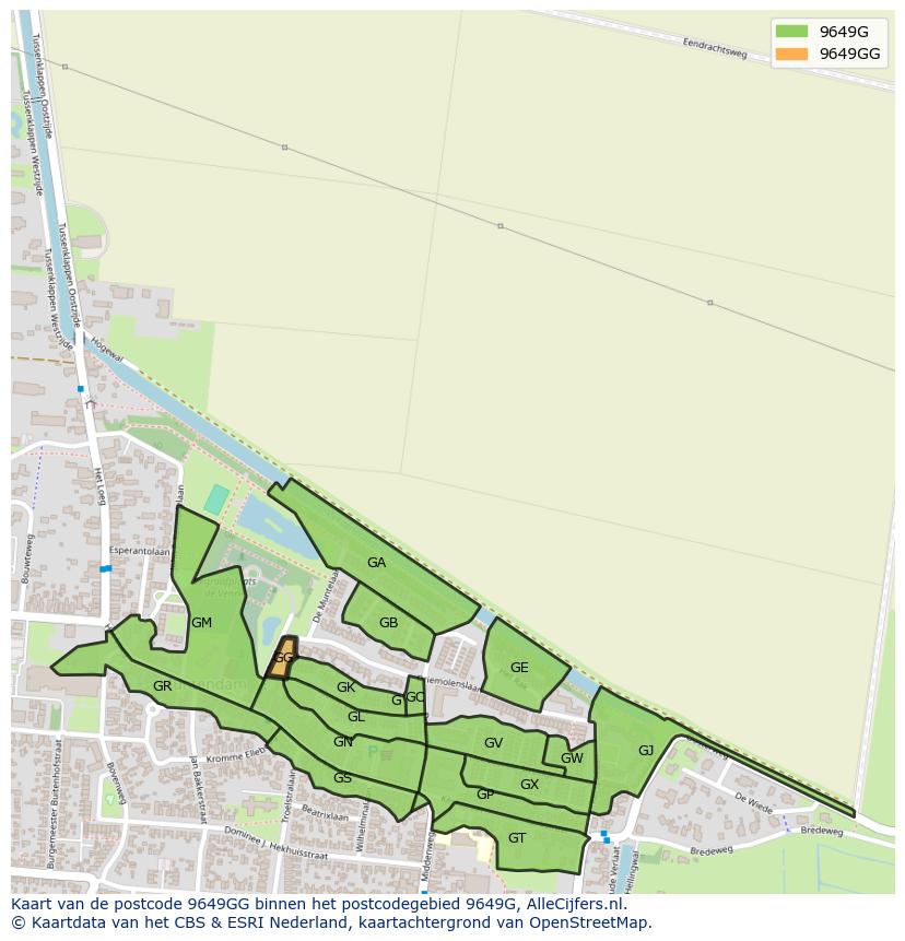 Afbeelding van het postcodegebied 9649 GG op de kaart.