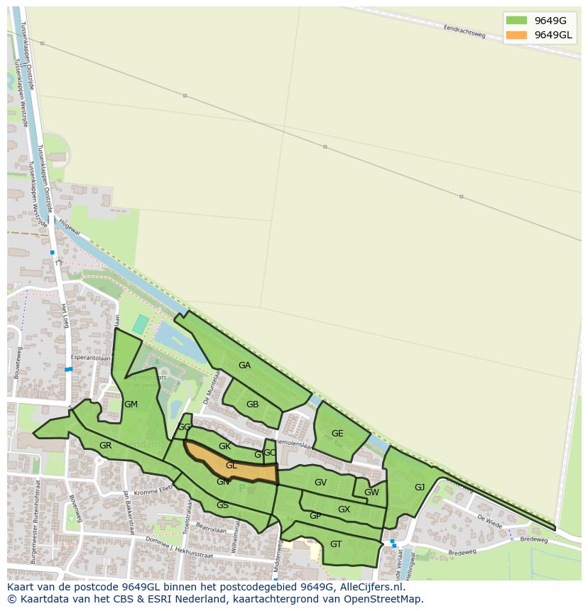 Afbeelding van het postcodegebied 9649 GL op de kaart.