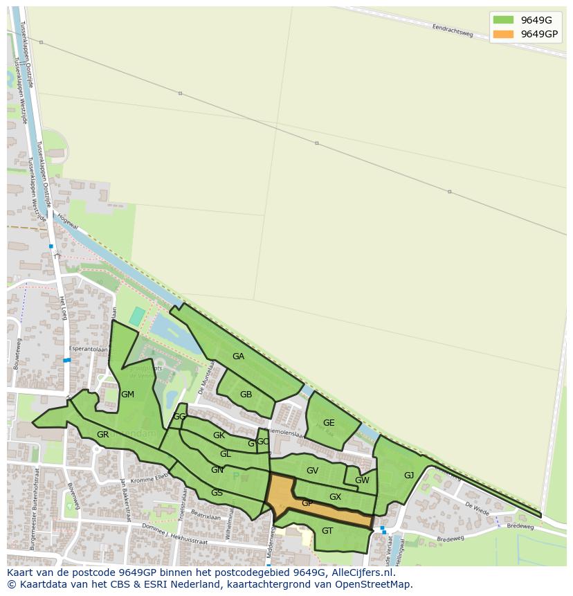 Afbeelding van het postcodegebied 9649 GP op de kaart.
