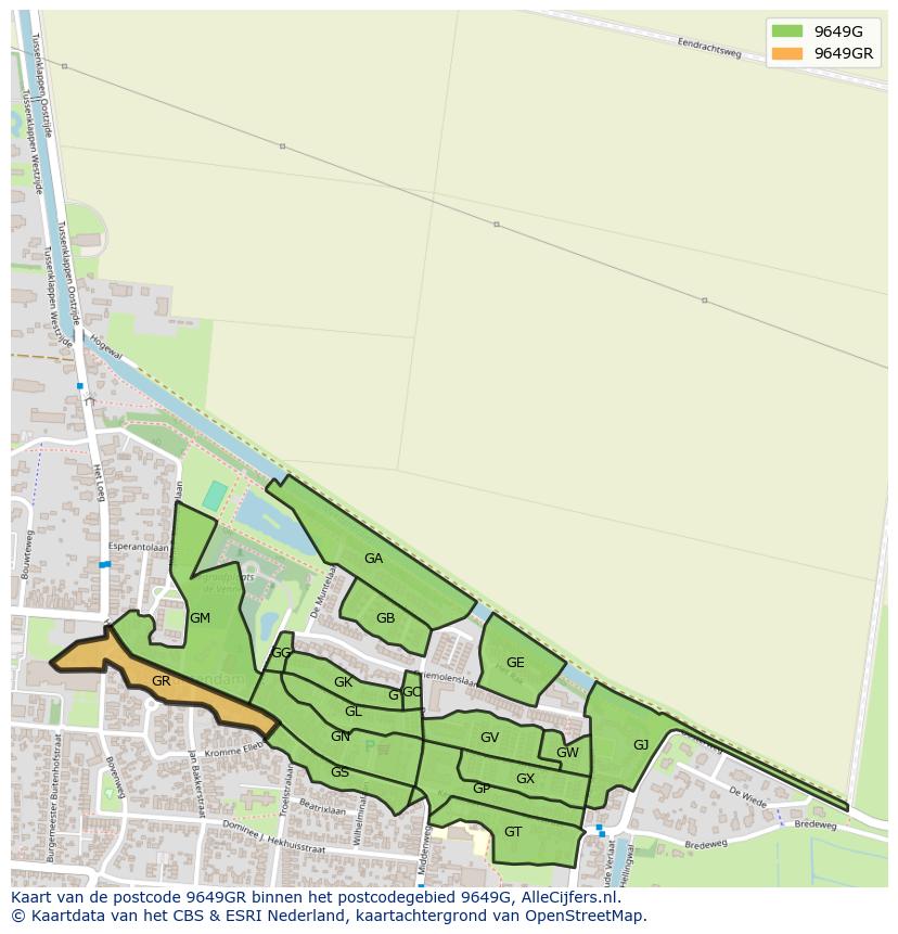 Afbeelding van het postcodegebied 9649 GR op de kaart.